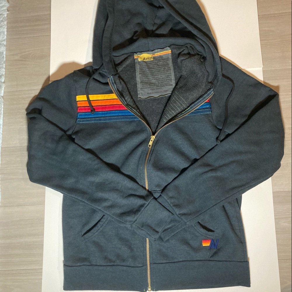 AVIATOR NATION Charcoal HOODIE, Medium, Brand New Never Worn, Unisex, 5 Stripes